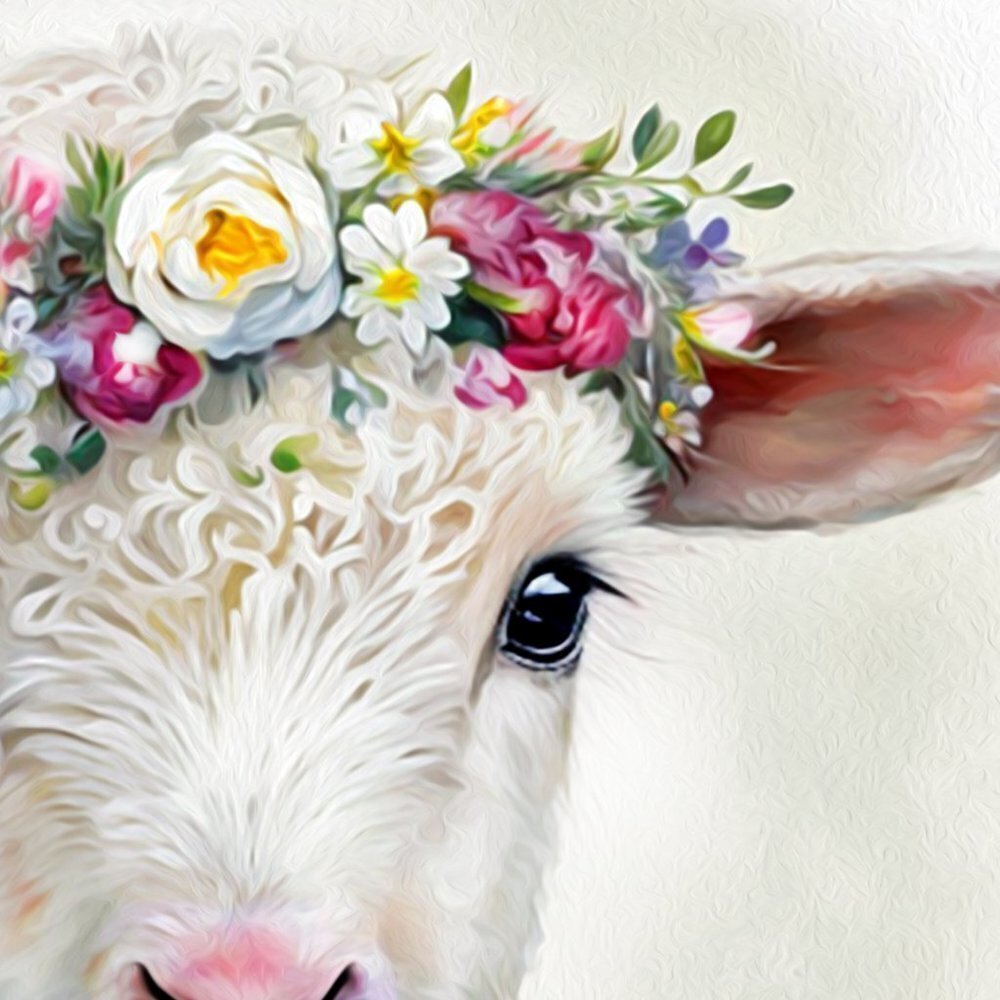 20x30 Baby Lamb Wearing Floral Crown Portrait Watercolor Oil Painting Poster‎ - Picture 5 of 7
